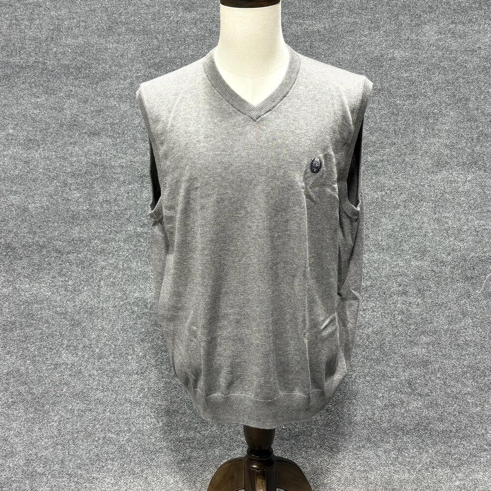 Chaps Sweater Vest Mens XL Gray Cotton V Neck Knit Pullover Logo Classic